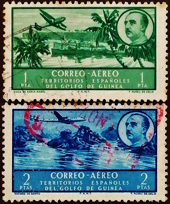 Набор почтовых марок (2 шт.). "Авиапочта". 1951 год, Испанская Гвинея.