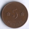 5 пенни. 1934 год, Финляндия.