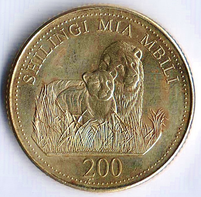 Монета 200 шиллингов. 2008 год, Танзания.