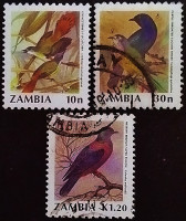 Набор почтовых марок (3 шт.). "Стандарт - Птицы (I)". 1990 год, Замбия.