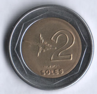 Монета 2 новых соля. 1995 год, Перу.