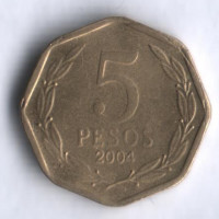 5 песо. 2004 год, Чили.