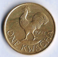 Монета 1 квача. 1992 год, Малави.