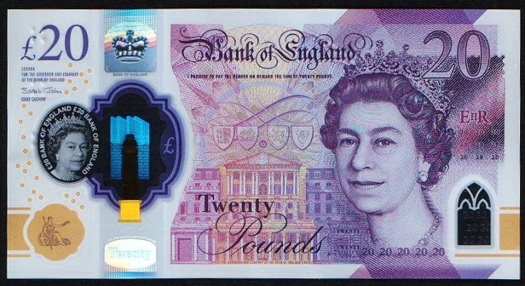 Банкнота 20 фунтов. 2020 год, Великобритания.
