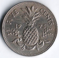 Монета 5 центов. 1973 год, Багамские острова.