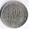 Монета 200 песо. 2012 год, Колумбия.