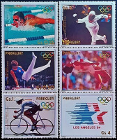 Набор марок (6 шт.). "Летние Олимпийские игры,Лос-Анджелес`1984 (медали)". 1985 год, Парагвай.