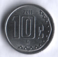 Монета 10 сентаво. 2011 год, Мексика.