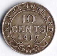 Монета 10 центов. 1917(C) год, Ньюфаундленд.