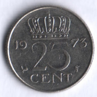Монета 25 центов. 1973 год, Нидерланды.