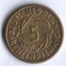 Монета 5 рентенпфеннигов. 1924 год (F), Веймарская республика.