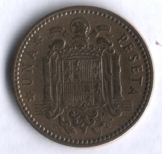 Монета 1 песета. 1947(49) год, Испания.