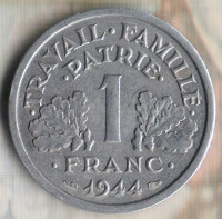 Монета 1 франк. 1944 год, Франция.
