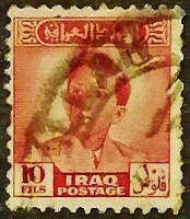 Почтовая марка (10 f.). "Король Фейсал II". 1948 год, Ирак.