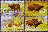 Набор почтовых марок (4 шт.). "Всемирный фонд дикой природы". 1986 год, Камбоджа.
