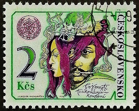 Почтовая марка. "Борьба с наркоманией и курением". 1976 год, Чехословакия.