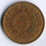 Монета 5 марок. 1949(H) год, Финляндия. 