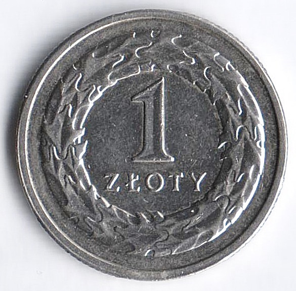 Монета 1 злотый. 2015 год, Польша.