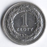 Монета 1 злотый. 2015 год, Польша.