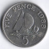 Монета 5 пенсов. 1988 год, Гернси.