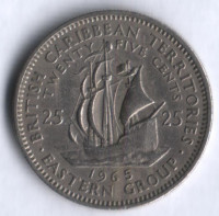 Монета 25 центов. 1965 год, Британские Карибские Территории.