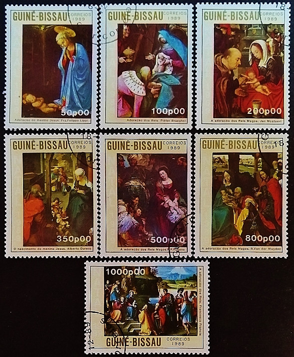 Набор почтовых марок (7 шт.). "Рождество". 1989 год, Гвинея-Бисау.
