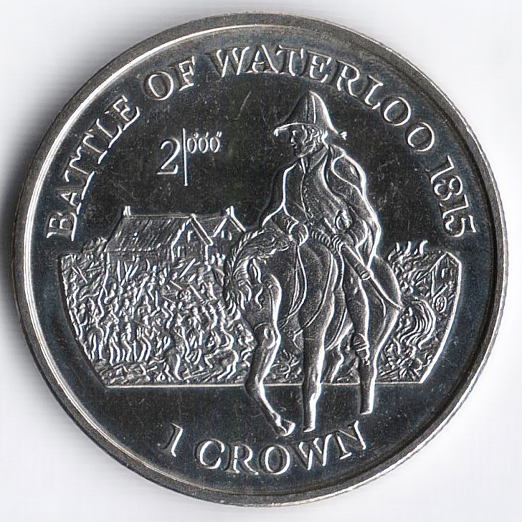 Монета 1 крона. 1999 год, Остров Мэн. Битва при Ватерлоо 1815 года.