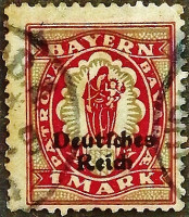 Почтовая марка (1 m.). "Мадонна с младенцем (надпечатка)". 1920 год, Германский Рейх.