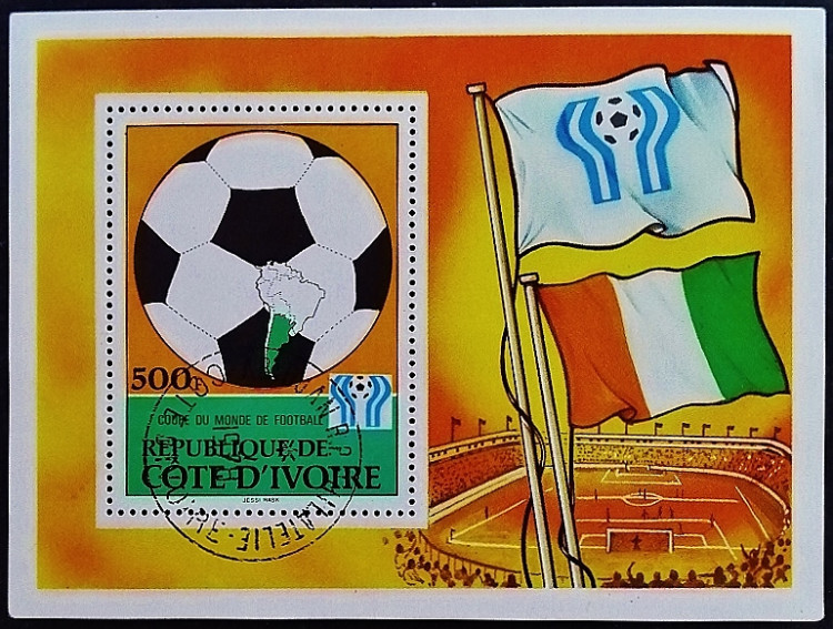 Мини-блок. "Чемпионат мира по футболу ФИФА, Аргентина`1978". 1978 год, Кот д`Ивуар.