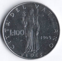 Монета 100 лир. 1963 год, Ватикан.