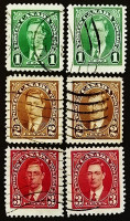 Набор марок (6 шт.). "Король Георг VI, "Стандартный выпуск"". 1937-1938 годы, Канада.