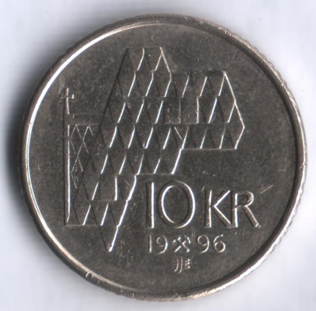 Монета 10 крон. 1996 год, Норвегия.