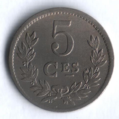 Монета 5 сантимов. 1924 год, Люксембург.