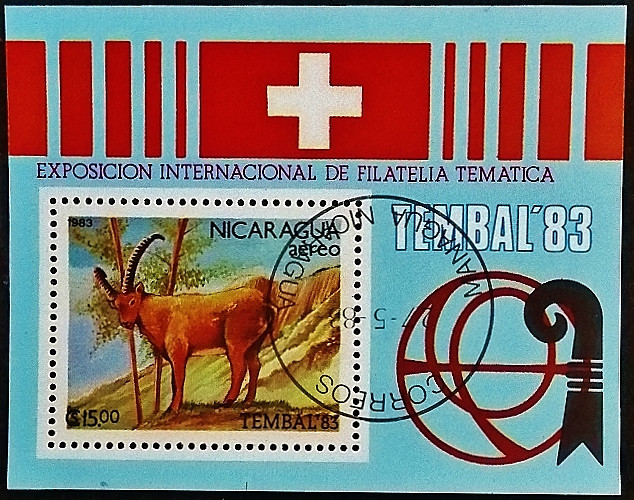Мини-блок. "Альпийский горный козел". 1983 год, Никарагуа. Мини-блок. "Альпийский горный козел". 1983 год, Никарагуа.