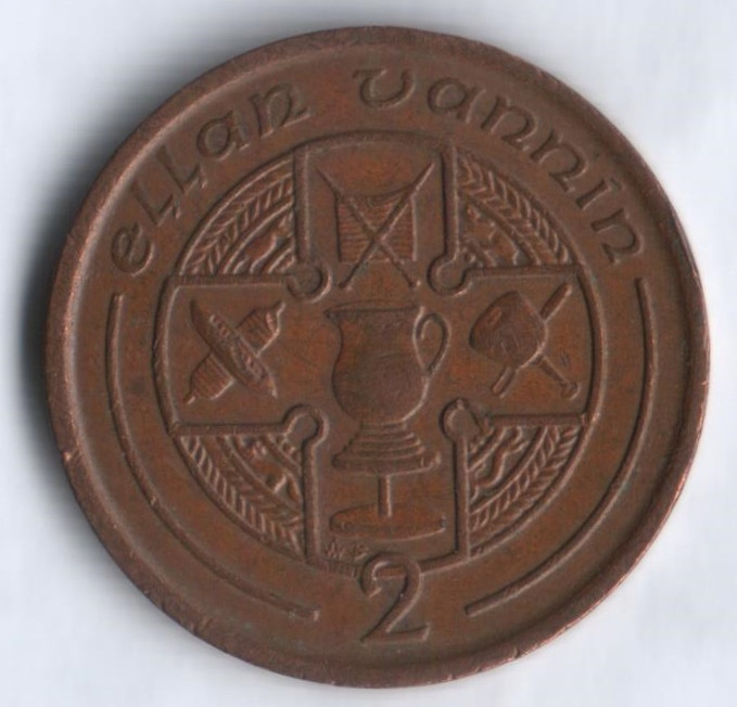 Монета 2 пенса. 1989(AB) год, Остров Мэн.