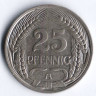 Монета 25 пфеннигов. 1910 год (A), Германская империя.