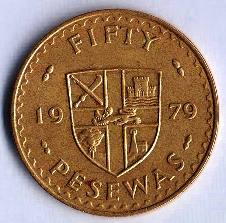 Монета 50 песев. 1979 год, Гана.