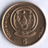 Монета 5 франков. 2003 год, Руанда.