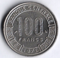 Монета 100 франков. 1972 год, Габон.