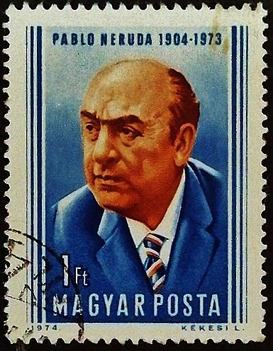 Почтовая марка. "70 лет со дня рождения Пабло Неруды". 1974 год, Венгрия.