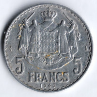 Монета 5 франков. 1943 год, Монако.