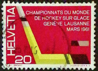Почтовая марка. "Чемпионат мира по хоккею". 1961 год, Швейцария.