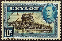 Почтовая марка (10 c.). "Король Георг VI и пейзажи". 1938 год, Цейлон.