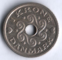 Монета 1 крона. 1995 год, Дания. LG;JP;A.