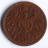 Монета 2 пфеннига. 1904 год (J), Германская империя.