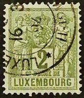 Почтовая марка (2 c.). "Аллегории "Сельское хозяйство" и "Коммерция"". 1899 год, Люксембург.