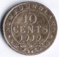 Монета 10 центов. 1919(C) год, Ньюфаундленд.