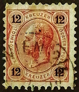 Почтовая марка (12 kr.). "Император Франц Иосиф". 1890 год, Австрия.