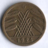 Монета 5 рентенпфеннигов. 1924 год (G), Веймарская республика.