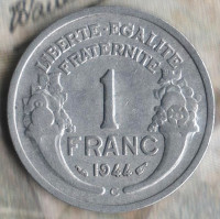 Монета 1 франк. 1944(C) год, Франция.